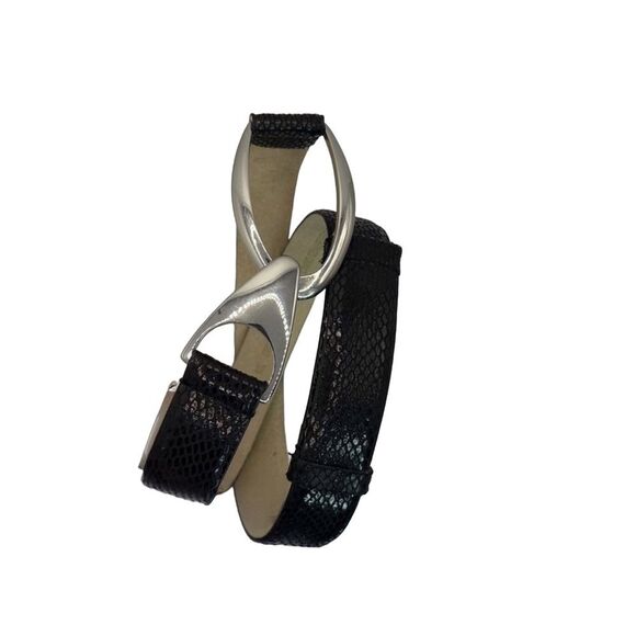 WHBM Black Leather Belt with Silver Buckle Detail Size M/L NWOT - Picture 1 of 8